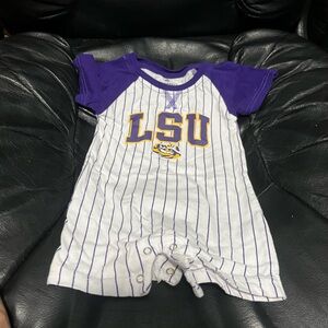 LSU Purple & White Pinstripe Baby Romper